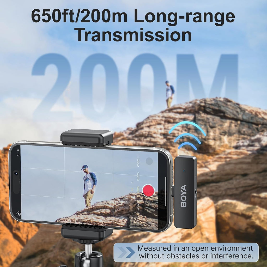 BOYA BY-V4D Wireless Lavalier Microphone for iPhone iPad with Charging case, 18H Battery Life, 650ft Range, 4-Channel Omnidirectional Noise Canceling Lapel Mics for Video Recording Interview Vlog