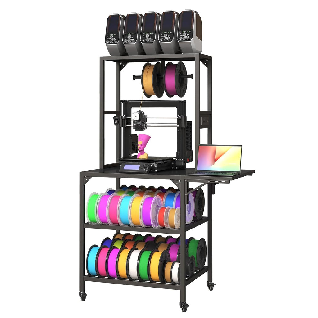 Runboll 3D Printer Stand, Heavy Duty 3D Printer Table Stand with Filament Storage Rack, T-Shaped Spools Holder Rack with Wheels,3D Printer Workbench for 3D Printing Studio, Home Office Workshop