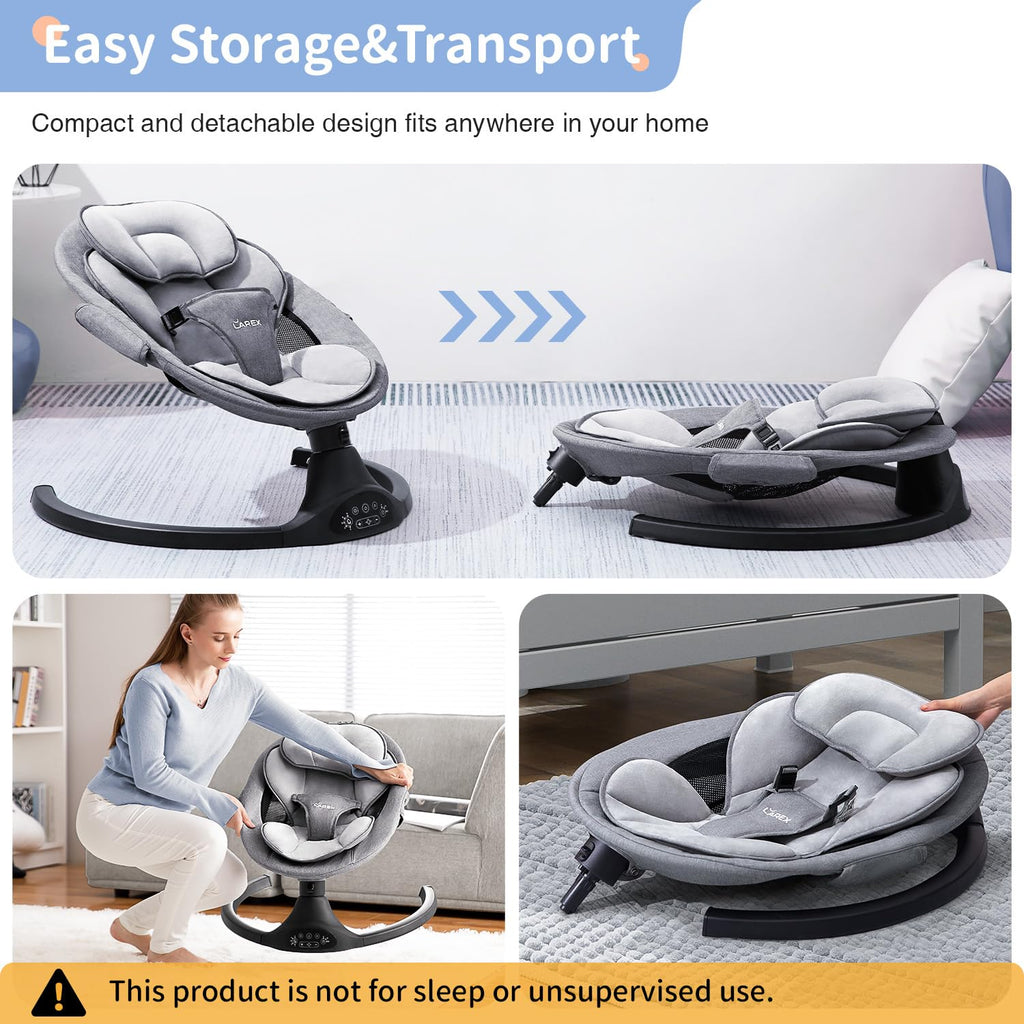 LAREX Baby Swing Infant Swing Electric Toddler Baby Rocker Portable for Newborn Boy Girl, 5 Sway Speeds with Remote Control, 10 Preset Melodies and Bluetooth, 0-6 Months Max 20 Lbs (Black)