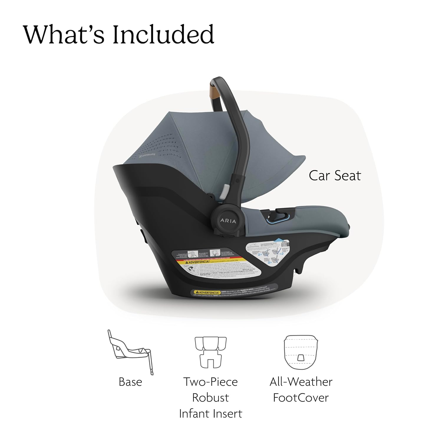UPPAbaby Aria V2 Lightweight Infant Car Seat - Just Under 6 lbs - Base with Load Leg + Infant Insert + All-Weather FootCover Included - Direct Stroller Attachment - Callum (Stone Blue)