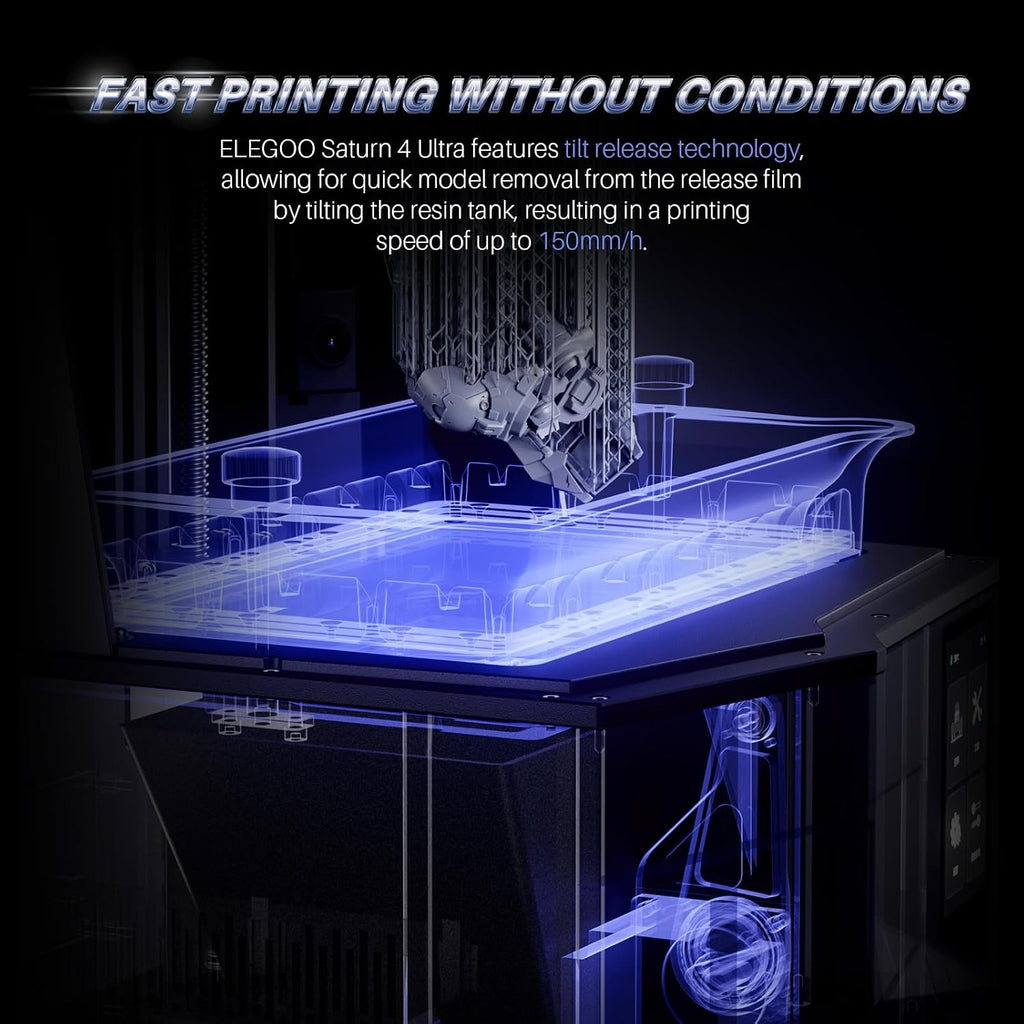 ELEGOO Saturn 4 Ultra 10'12K MSLA 3d Printer, Smart Resin Printer with AI Camera and Mechanical Sensor, 150mm/h Fast Printing, Auto-Leveling, WiFi Cluster Printing, Printing Size 8.62x4.84x8.66 Inches