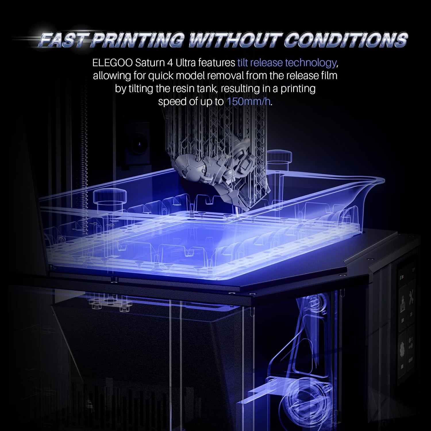 ELEGOO Saturn 4 Ultra 10'12K MSLA 3d Printer, Smart Resin Printer with AI Camera and Mechanical Sensor, 150mm/h Fast Printing, Auto-Leveling, WiFi Cluster Printing, Printing Size 8.62x4.84x8.66 Inches