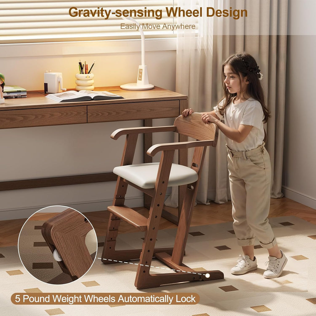 DOMGMUWUJEE Solid Wood Toddler Dining Chair - Adjustable Height Easy to Clean Toddler high Chair - Kids high Chair from 3 Years to 200 Lb, Grow with Child(Walnut)