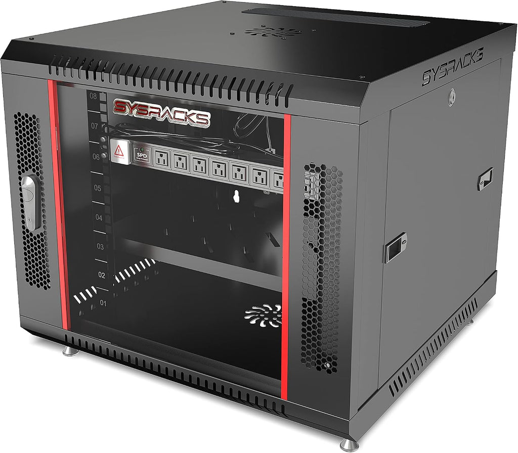 9U Wall Mount Home Lab Server Rack – 19' Locking Network Cabinet, 18' Deep Router & AV Rack with Fan, PDU and Shelf for NAS, Switches and Home Network Equipment