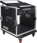 Sound Town High-Quality 1/2' (12mm) Plywood 10U PA DJ Pro Audio Rack/Road ATA Case with 11U Slant Mixer Top, Locking Drawer, 20'' Rackable Depth and Casters (STMR-10D2)