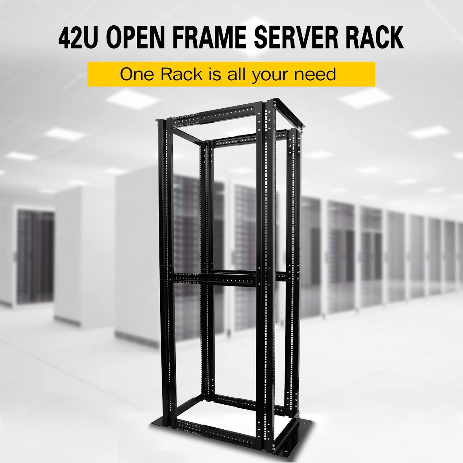 Server Rack 4 Post Open Rack Frame Rack Enclosure 19 Inch Adjustable Depth Aluminum (42U,82Inch Height)