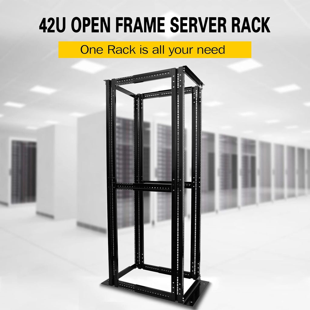 Raising ELECTRONIS 42U 4 Post Open Rack Frame Rack Enclosure 19 Inch Adjustable Depth Aluminum