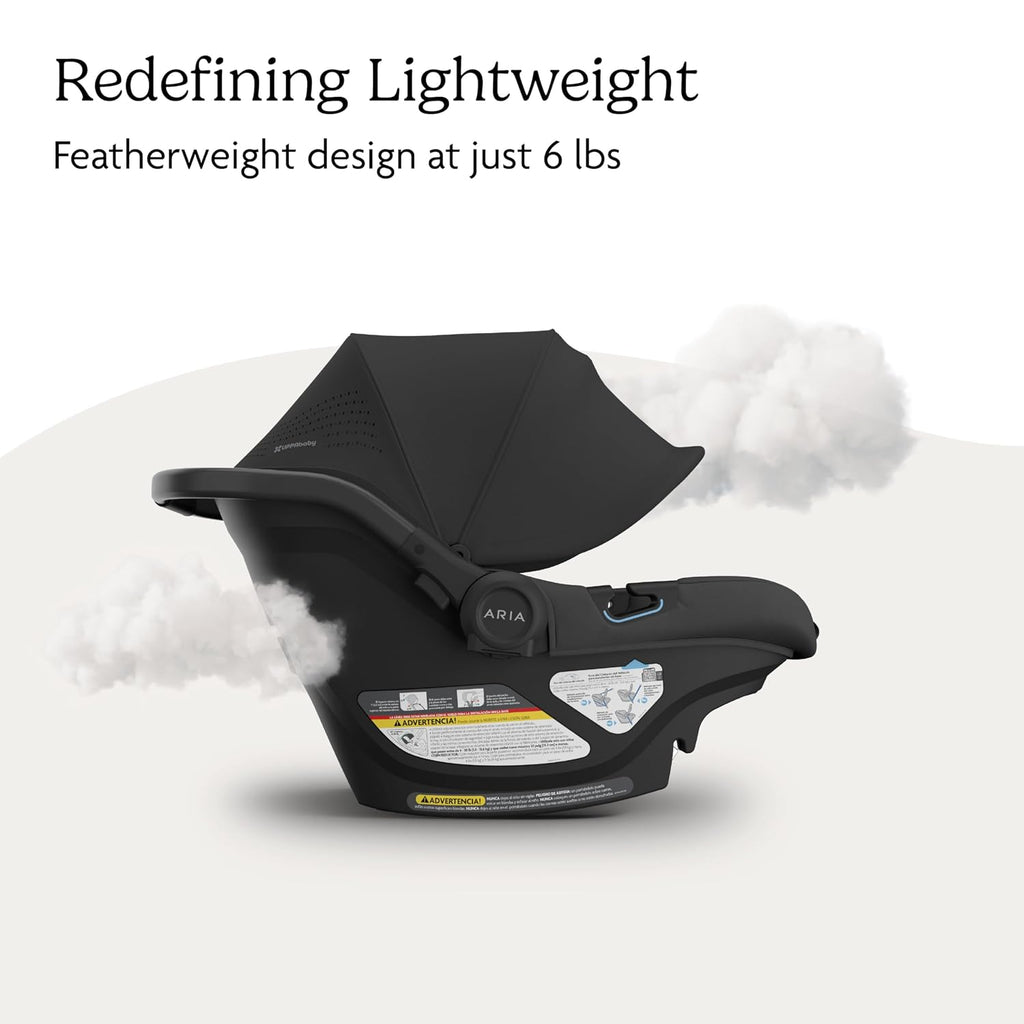 UPPAbaby Aria V2 Lightweight Infant Car Seat - Just Under 6 lbs - Base with Load Leg + Infant Insert + All-Weather FootCover Included - Direct Stroller Attachment - Jake (Charcoal/Black Leather)