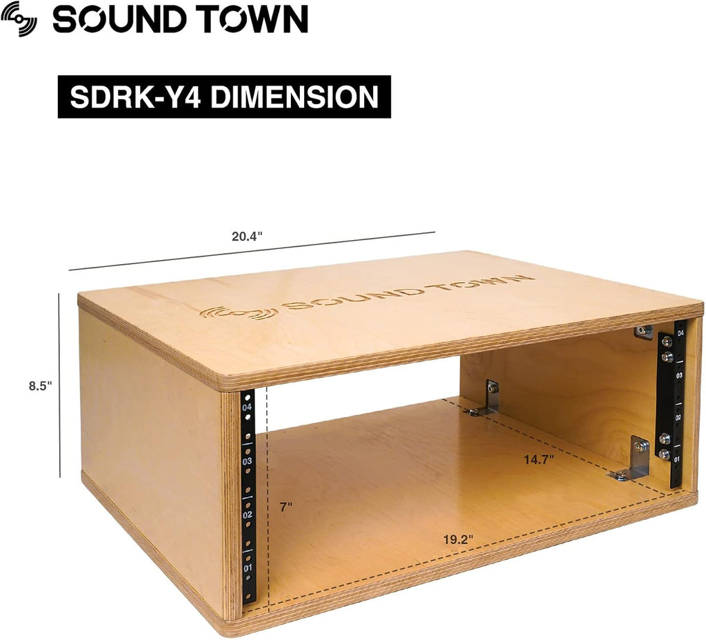 Sound Town DIY 4U Studio Rack with Baltic Birch Plywood, Golden Oak, Assembly Required (SDRK-Y4)