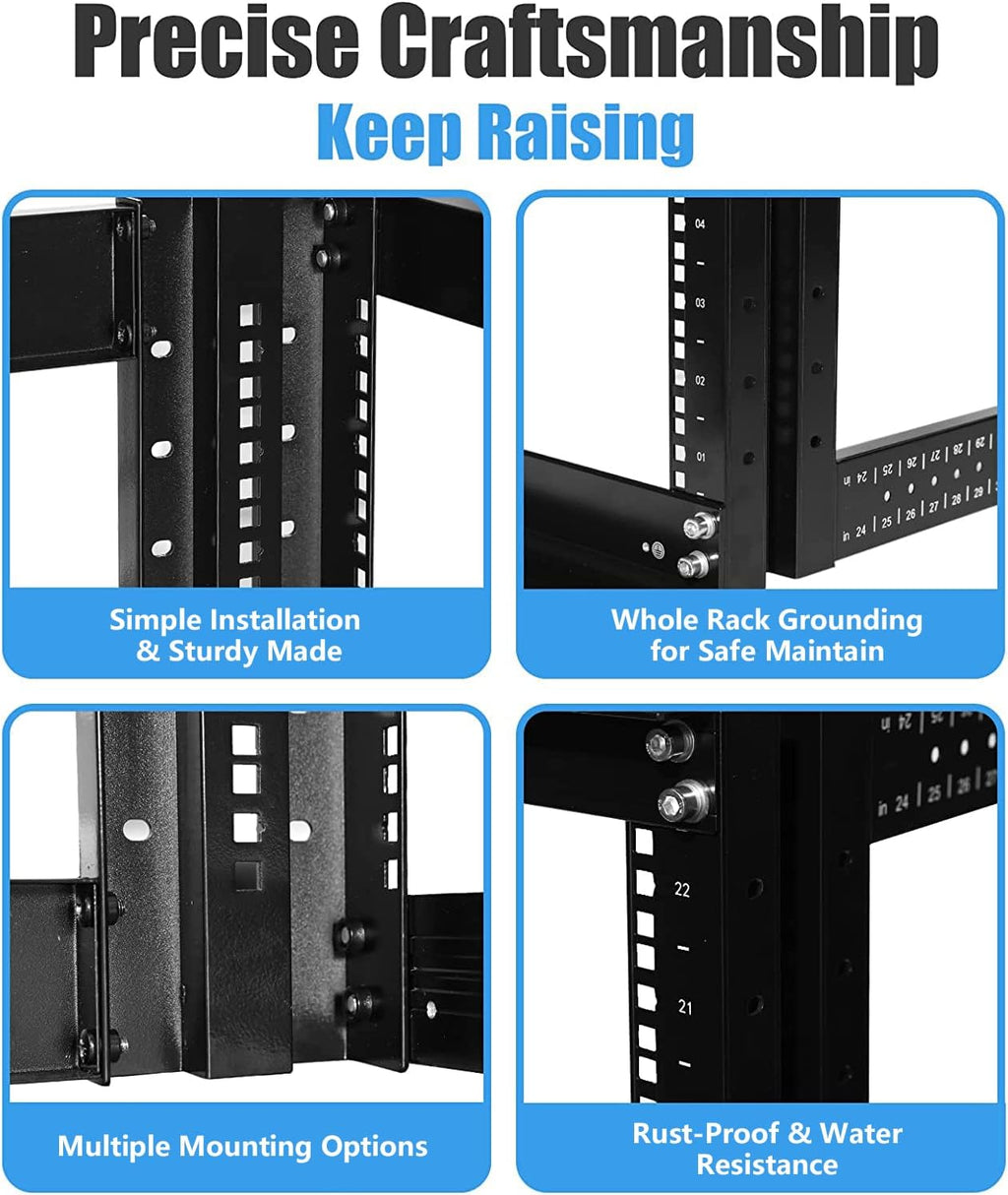 Raising ELECTRONIS 24U 4 Post Open Rack Frame Rack Enclosure 19 Inch Adjustable Depth Aluminum UL Certified