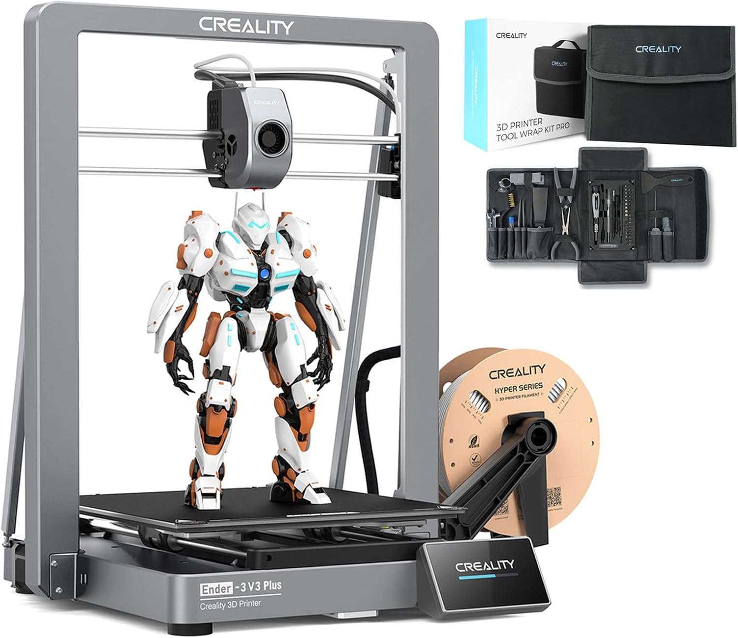 Creality Ender 3 V3 Plus 3D Printer Bundle with 74Pcs 3D Printing Tool Wrap Kit