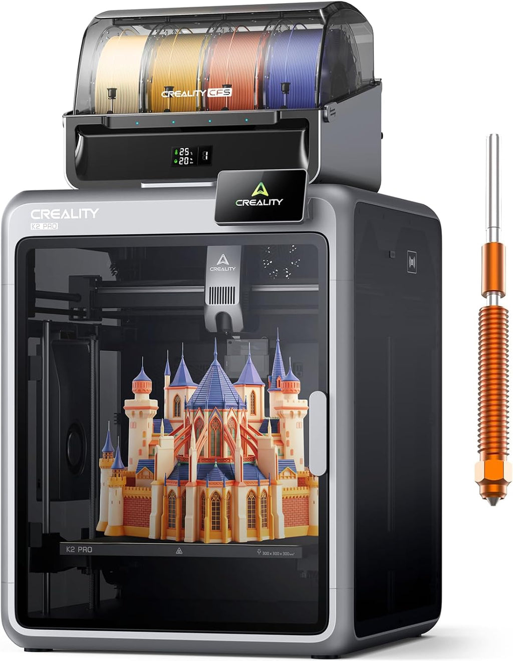 Creality K2 Pro Combo (A) 3D Printer, Multicolor Color Printing with CFS, 600mm/s High-Speed, Dual AI Camera, Active Chamber Heating, Auto Leveling, Large Build Volume 300×300×300mm