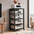 5 Tier AV Media Stand, Audio Rack Tower Stereo Components Cabinet, Home Theatre CD Record Player Stereo Receiver Equipment Rack with Adjustable Wood Shelves, Load 220lbs (Black)