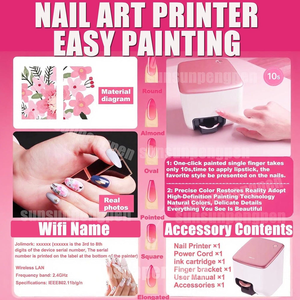 Nail Printer Nail Art Machine,Portable 3D Fingernail Printer Machine 2026 New,1000+ Designs,DIY Nail Printer Control Through Mobile App for Home Salon,Cute Girls Women Gift-English Instruction Manual
