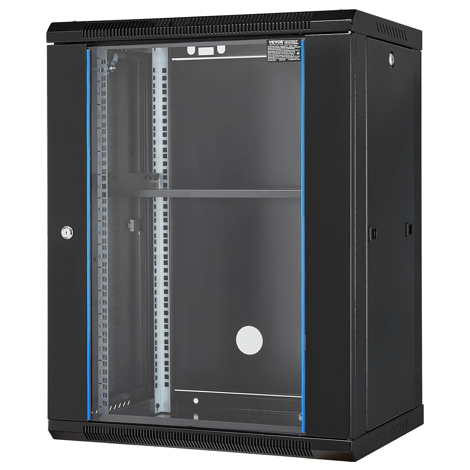 VEVOR 15U Wall Mount Network Server Cabinet, 18'' Deep, Server Rack Cabinet Enclosure, 500 lbs Max. Ground-Mounted Load Capacity, with Locking Glass Door Side Panels, for IT Equipment, A/V Devices