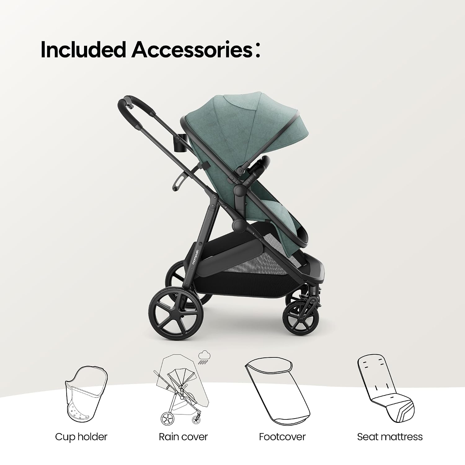 Mompush Wiz 2 in 1 Baby Stroller with Infant Pramette Mode, One Hand Fold Convertible Newborn to Toddler Stroller with Reversible Seat and Large UPF 50+ Canopy
