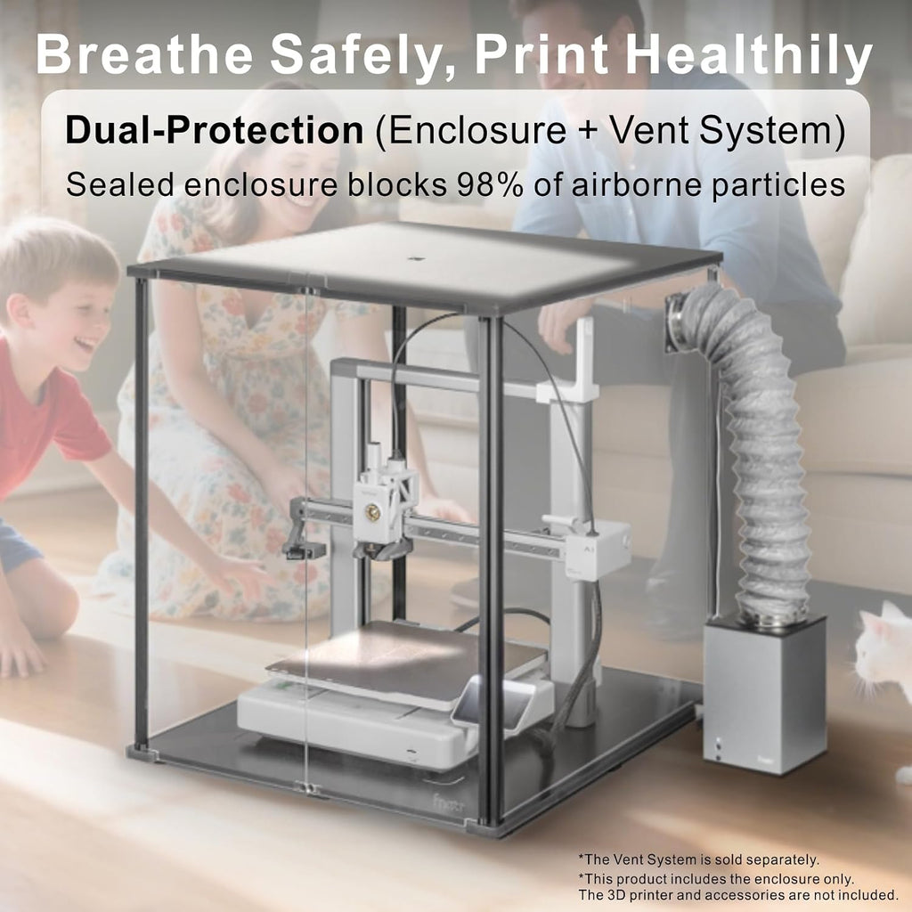 3D Printer Enclosure for Bambu Lab A1 - Fume & Odor Control, Ventilation Cutout for Air Purification, Overheating Protection, LED Light, Versatile AMS Lite Placement, Black