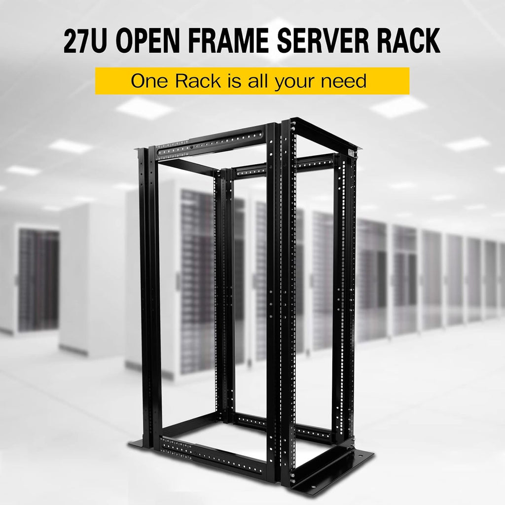 Server Rack 4 Post Open Rack Frame Rack Enclosure 19 Inch Adjustable Depth Aluminum (27U,56Inch Height)