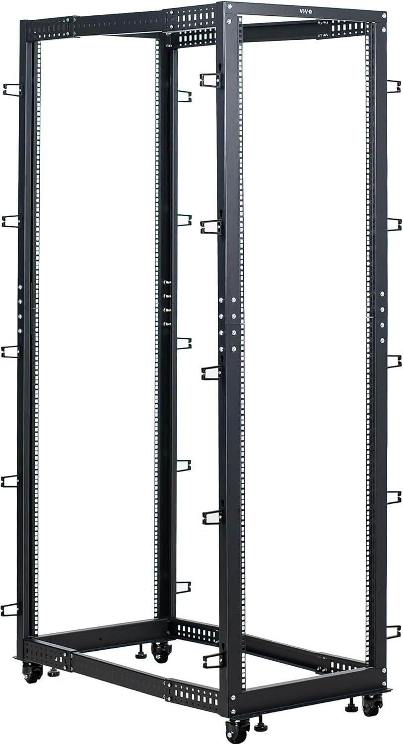 VIVO 42U Freestanding Server Rack, Mobile Open Frame 22 to 40 inch Adjustable Network Server Cart, Black, CART-SR42U