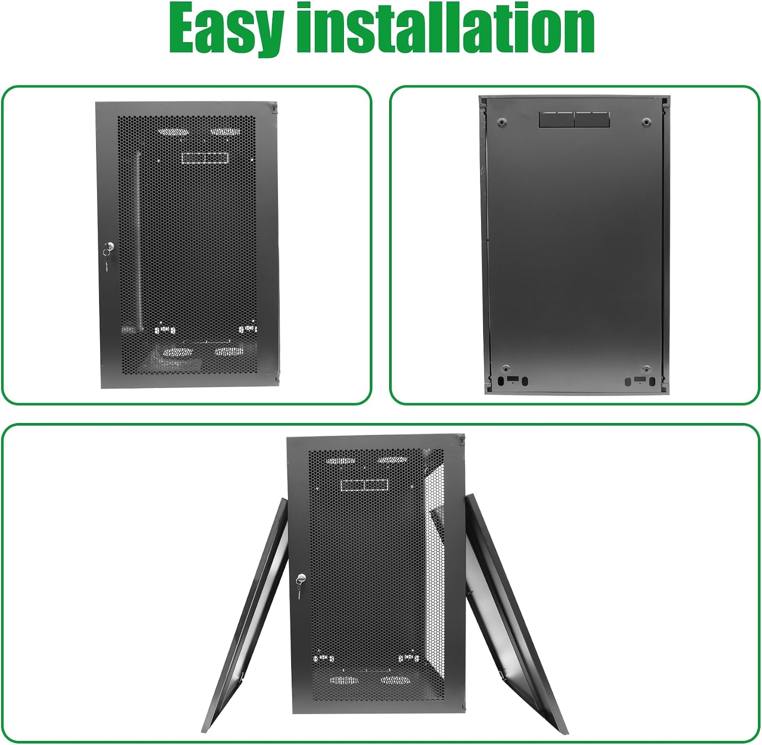 18U Server Cabinet Wall Mount Rack Enclosure with Caster Wheels 2 Server Fans Locking Grid Gate Removable Side Panels 19' Network Cabinet 15-18.5' Installation Depth Heavy-Duty Frame (37INCH, 18U)