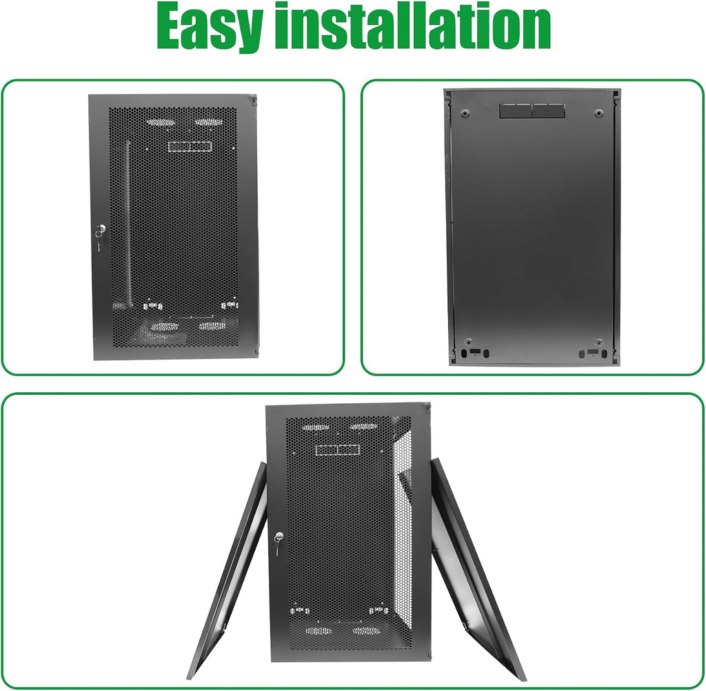 22U Server Cabinet Wall Mount Rack Enclosure with Caster Wheels 2 Server Fans Locking Grid Gate Removable Side Panels 19' Network Cabinet 15-18.5' Installation Depth Heavy-duty frame(22u cabinet 44IN)