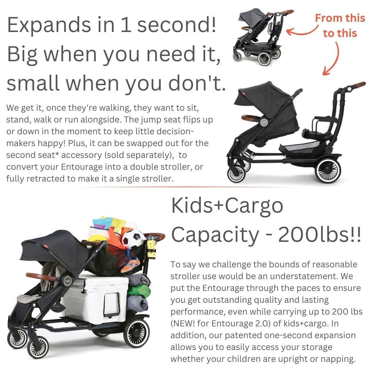 Austlen Entourage 2.0 Sit and Stand Stroller in Black (Also Available in Navy)