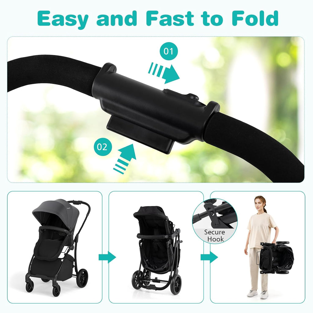BABY JOY 2 in 1 Baby Stroller, High Landscape Convertible Bassinet Stroller with Reversible Seat, Adjustable Backrest & Canopy, Foldable Pushchair Pram Stroller for Newborn Toddler 0-36 Months (Gray)