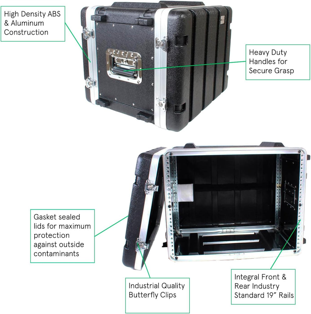 19' Rackmount Flight Case, 12' Depth, Stackable, ABS, Aluminum and Steel Construction (8U)