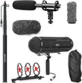 Movo Boom Mic Kit for Filmmaking – Supercardioid Shotgun Microphone, 9.8ft Boom Pole, Blimp Windscreen & Deadcat – Complete Location Sound Bundle
