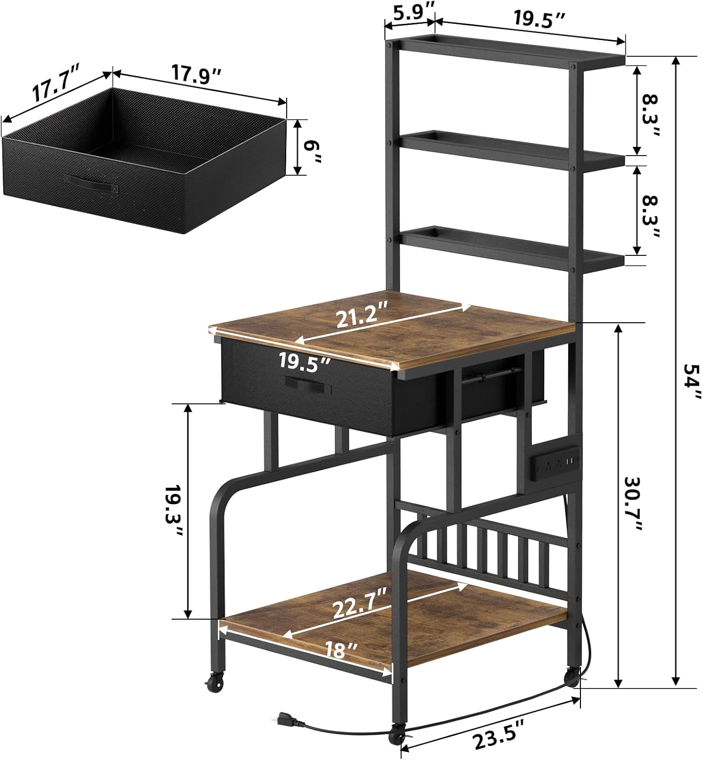 3D Printer Stand with Filament Storage,3D Printer Rack with Storage Drawer，Heavy-Duty 3D Printers Table with Power Outlet，for ABS/PLA/TPU Spools, Home Office Studio Rustic Brown