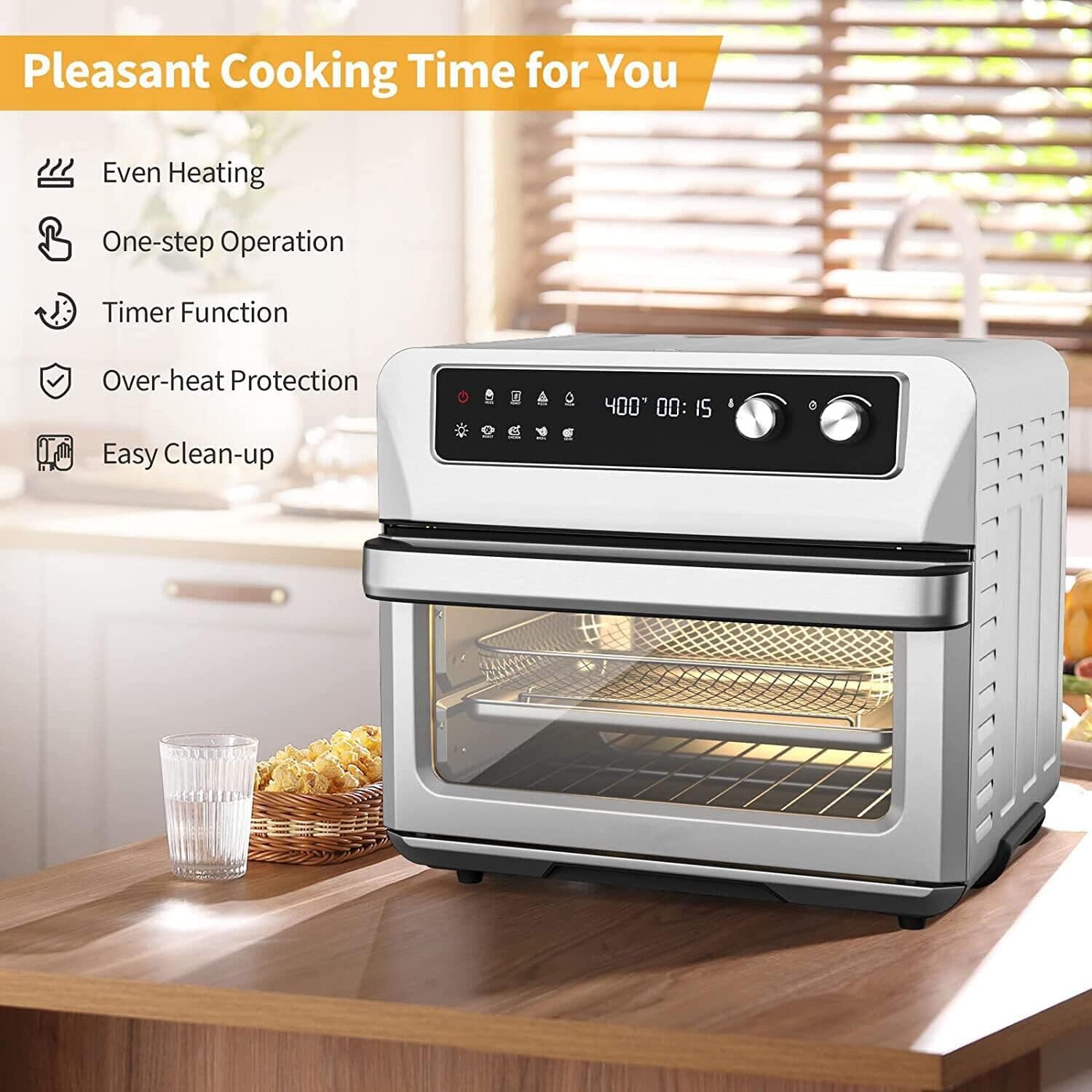 21 QT Air Fryer Toaster Oven Combo, 1800W Electric Digital Countertop Convection Oven w/ 360°Circulation, LCD Display, 8-in-1 Air Fryer, Toast, Thaw, Dehydrate, w/ 5 Accessories & Recipe