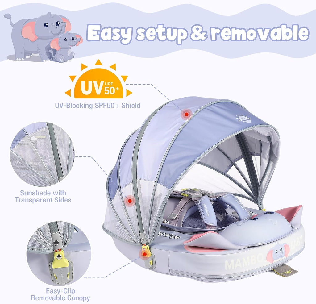 Mambobaby Float Deluxe Baby Pool Float: Safe & Comfortable Swim Trainer for Infants & Toddlers, Non-Inflatable Design, UV Protection Canopy, Fun Water Experience for Ages 3-24 Months