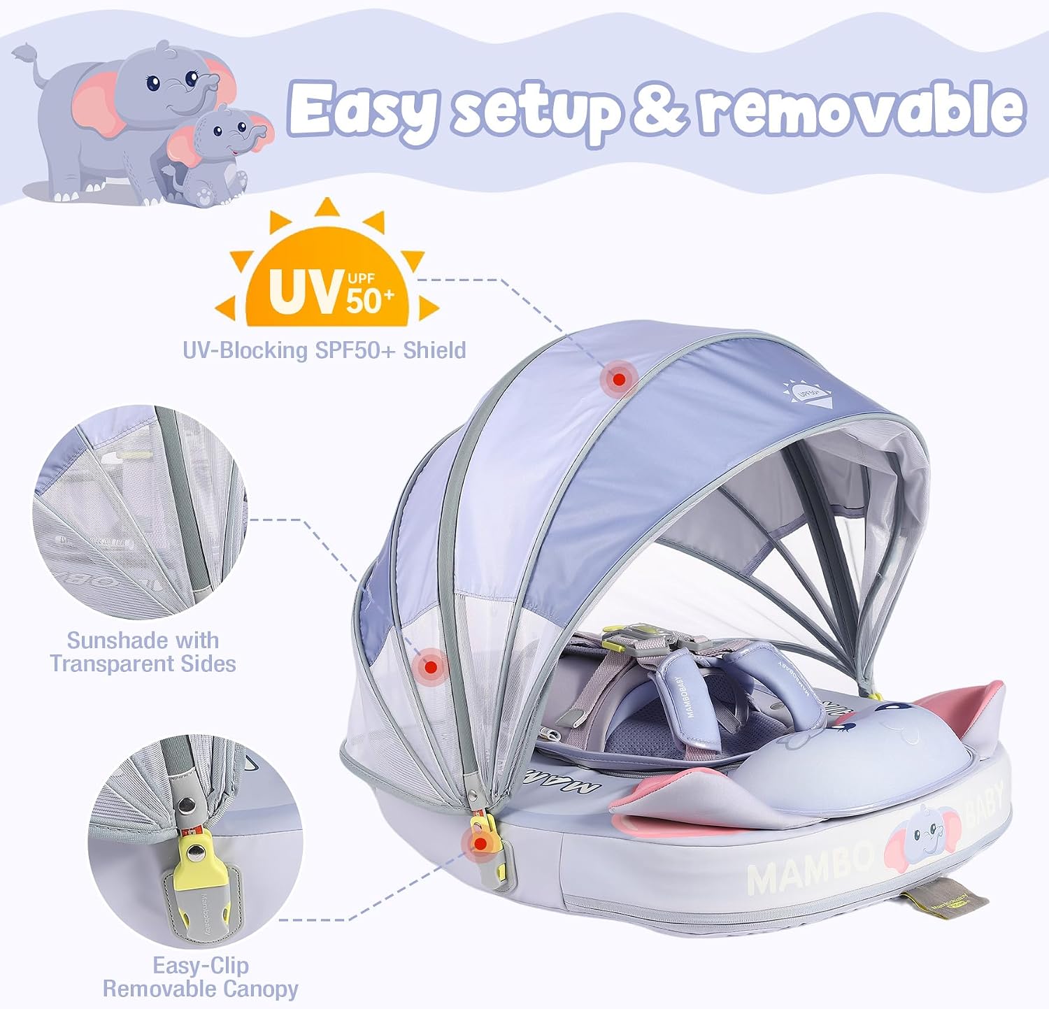 Mambobaby Float Deluxe Baby Pool Float: Safe & Comfortable Swim Trainer for Infants & Toddlers, Non-Inflatable Design, UV Protection Canopy, Fun Water Experience for Ages 3-24 Months