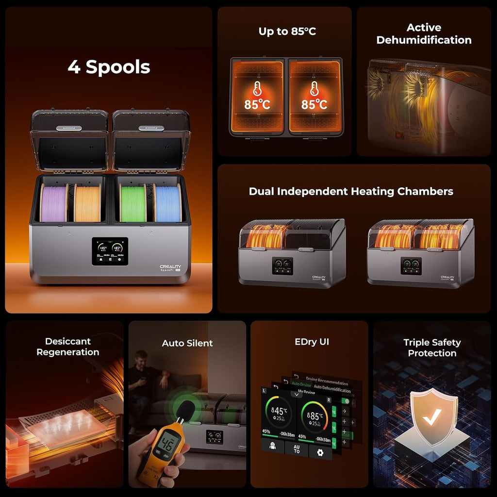 Creality Space Pi X4 Filament Dryer Box, New Upgrade 4-Spool 3D Printer Filament Storage with Dual Heating Chambers, 200W Fast Heating Up to 85℃, for PLA, PETG, ABS, TPU, Nylon, PC