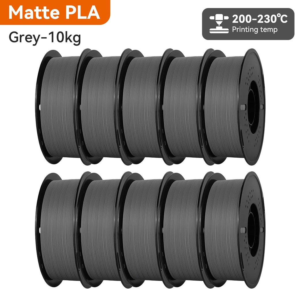 Kingroon Matte PLA Filament 1.75mm 3D Printer Filament Matte Filament 10kg Dimensional Accuracy +/- 0.02 mm (10 Rolls Grey)