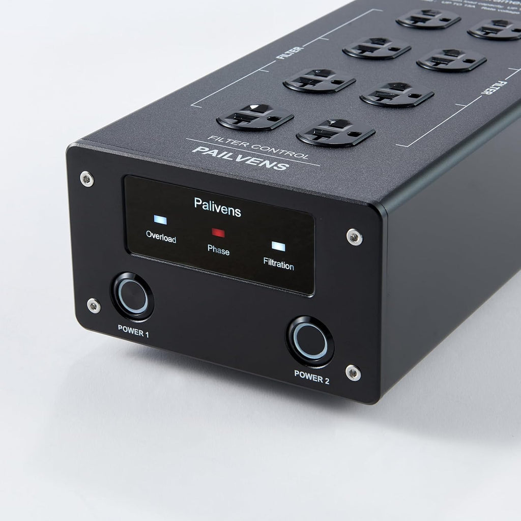 AC Power Filter Power Conditioner with LED Screen Display, Power Purifier 8 Outlet Metal Surge Protector, Sound Filter/Noise Reducer for HiFi Audio CD DVD Player, Black