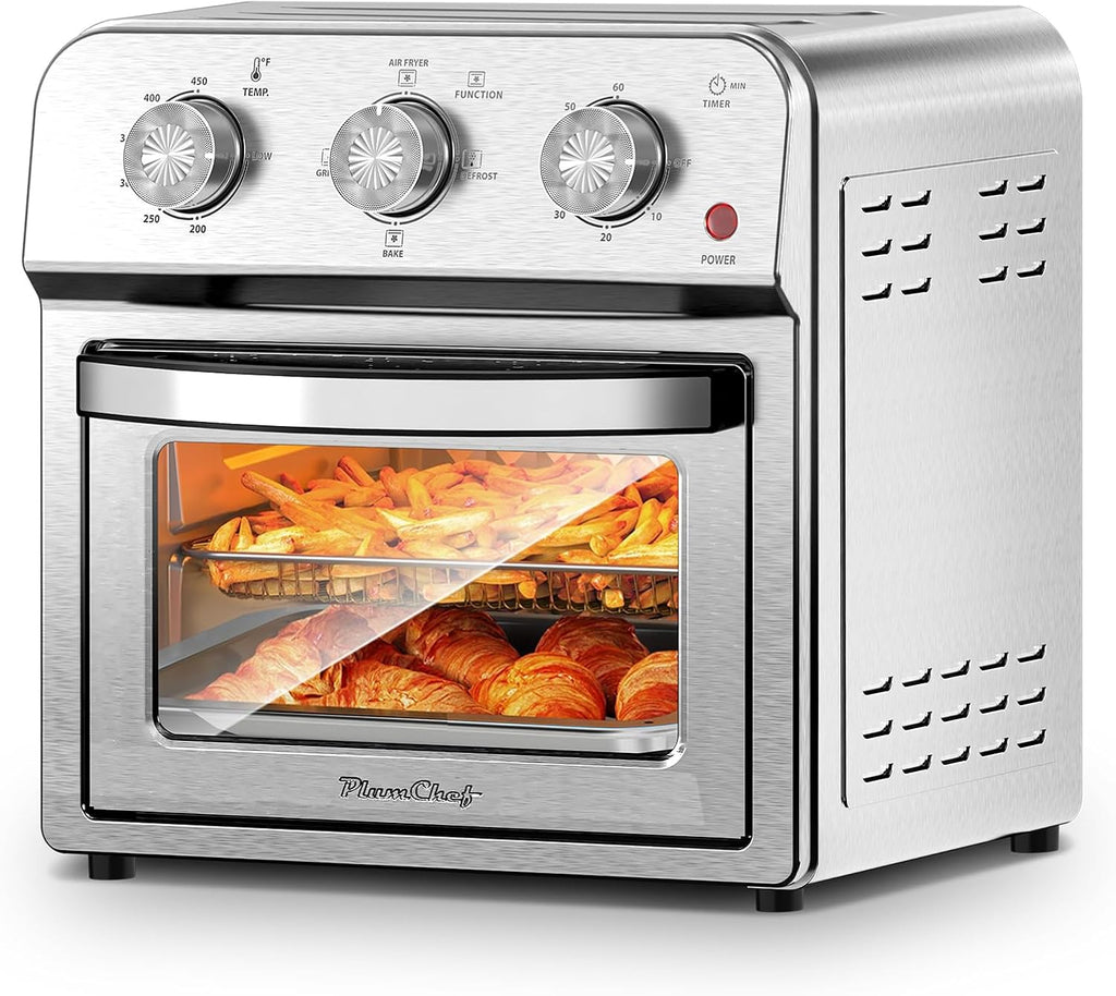 Majnesvon 4-Slice Air Fryer Toaster Oven Combo - 360° Hot Air Circulation & Larger capacity, Timer & Temp Control, Stainless Steel 7-in-1 Convection Oven Countertop, Low Oil for Family Cooking (White)
