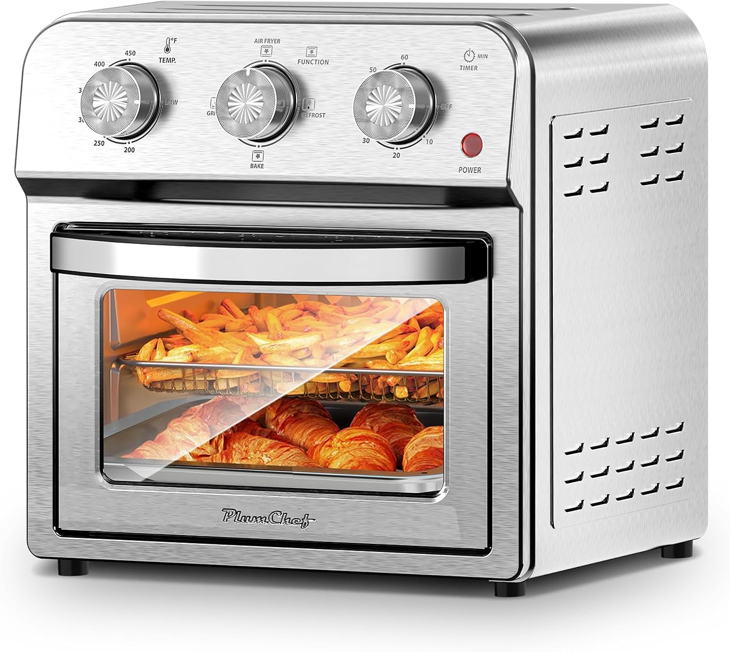 Majnesvon 4-Slice Air Fryer Toaster Oven Combo - 360° Hot Air Circulation & Larger capacity, Timer & Temp Control, Stainless Steel 7-in-1 Convection Oven Countertop, Low Oil for Family Cooking (White)
