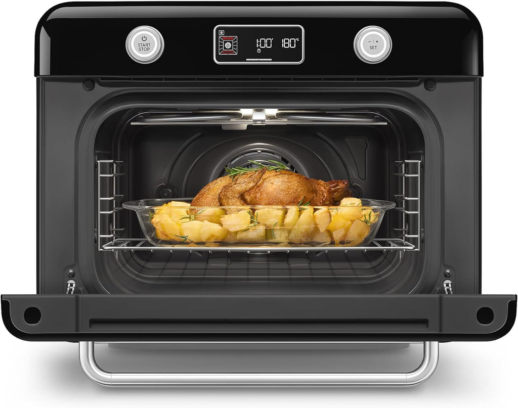 SMEG COF01Countertop Combi Oven - Multi-Function Grill, Air Fry, Steam, Bake, Convection, Defrost, and Warm, 10 Cooking Functions - Made In Italy (Black)