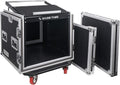 Sound Town Shock Mount 10U ATA Rack Case with 20' Rackable Depth, 11U Slant Mixer Top and Casters, 10-Space Size - Pro Tour Grade (STMR-SP10UW)