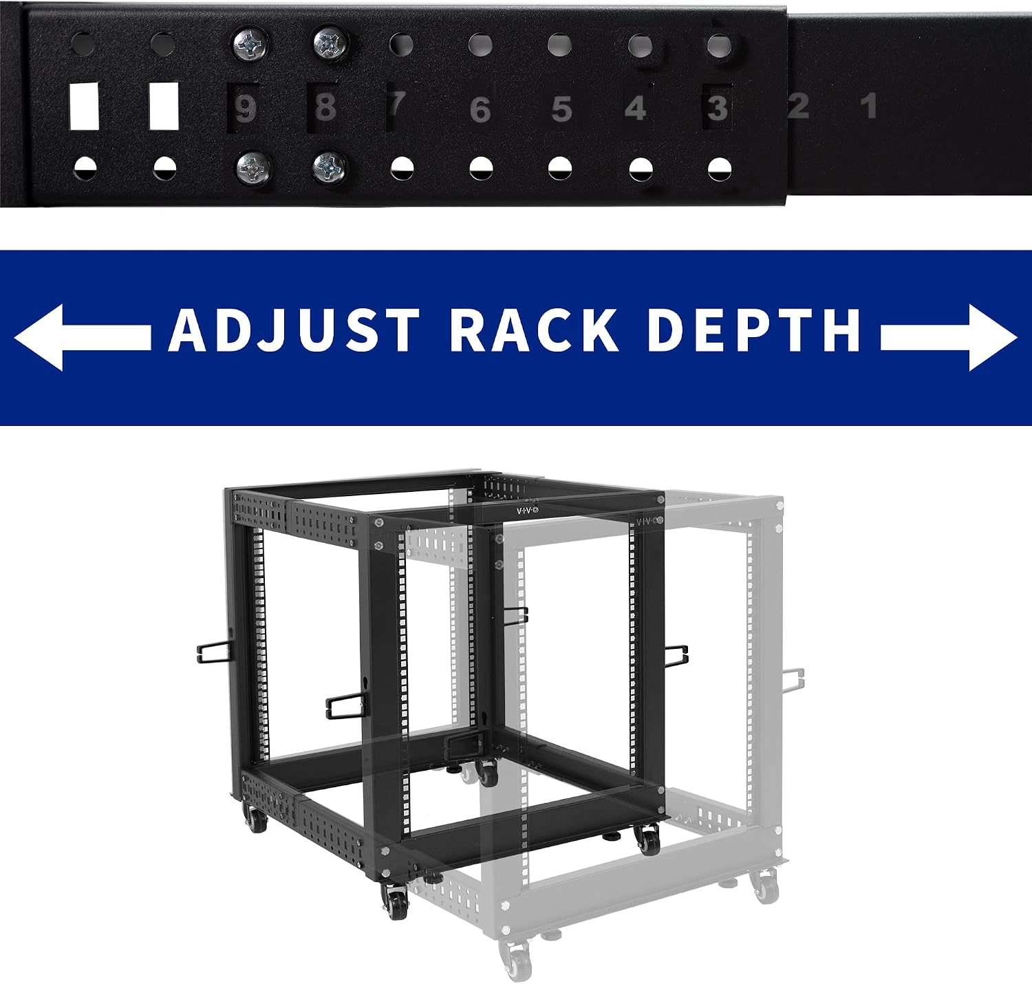 VIVO 12U Freestanding Server Rack, Mobile Open Frame 22 to 40 Inch Adjustable Network Server Cart, Black Steel, CART-SR12U