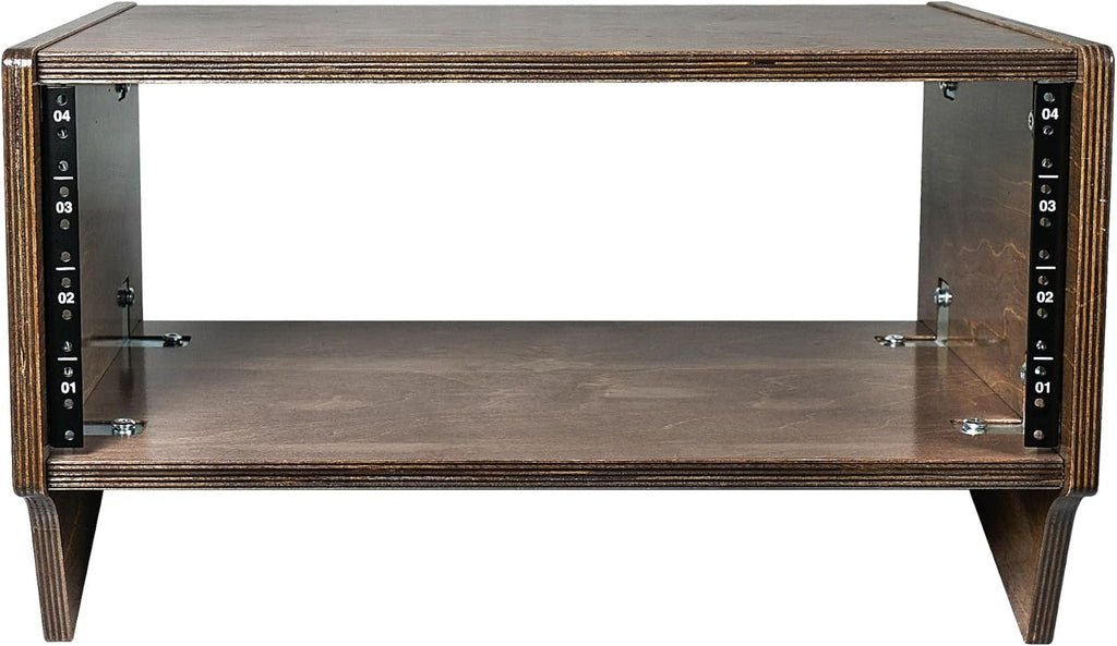 Sound Town DIY 4U Angled Desktop Turret Studio Rack with Solid Baltic Birch Plywood, Weathered Brown, Assembly Required (SDRK-Y4SLB)