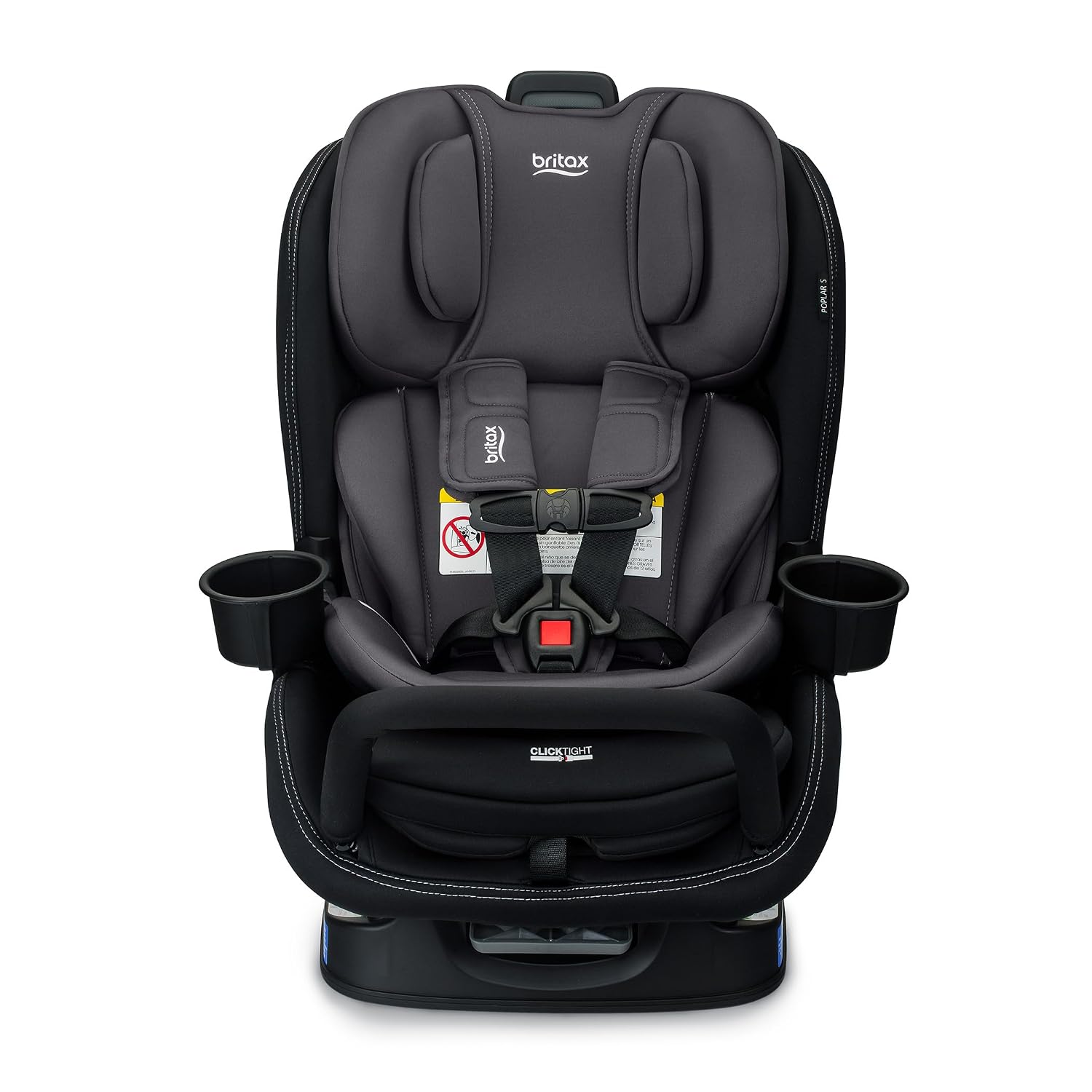 Britax Poplar S Convertible Car Seat, 2-in-1 Car Seat Extended Rear Facing, 17' Slim Car Seat Design with Fast & Easy ClickTight Installation, Anti-Rebound Bar & SafeWash Fabrics — Stone Onyx