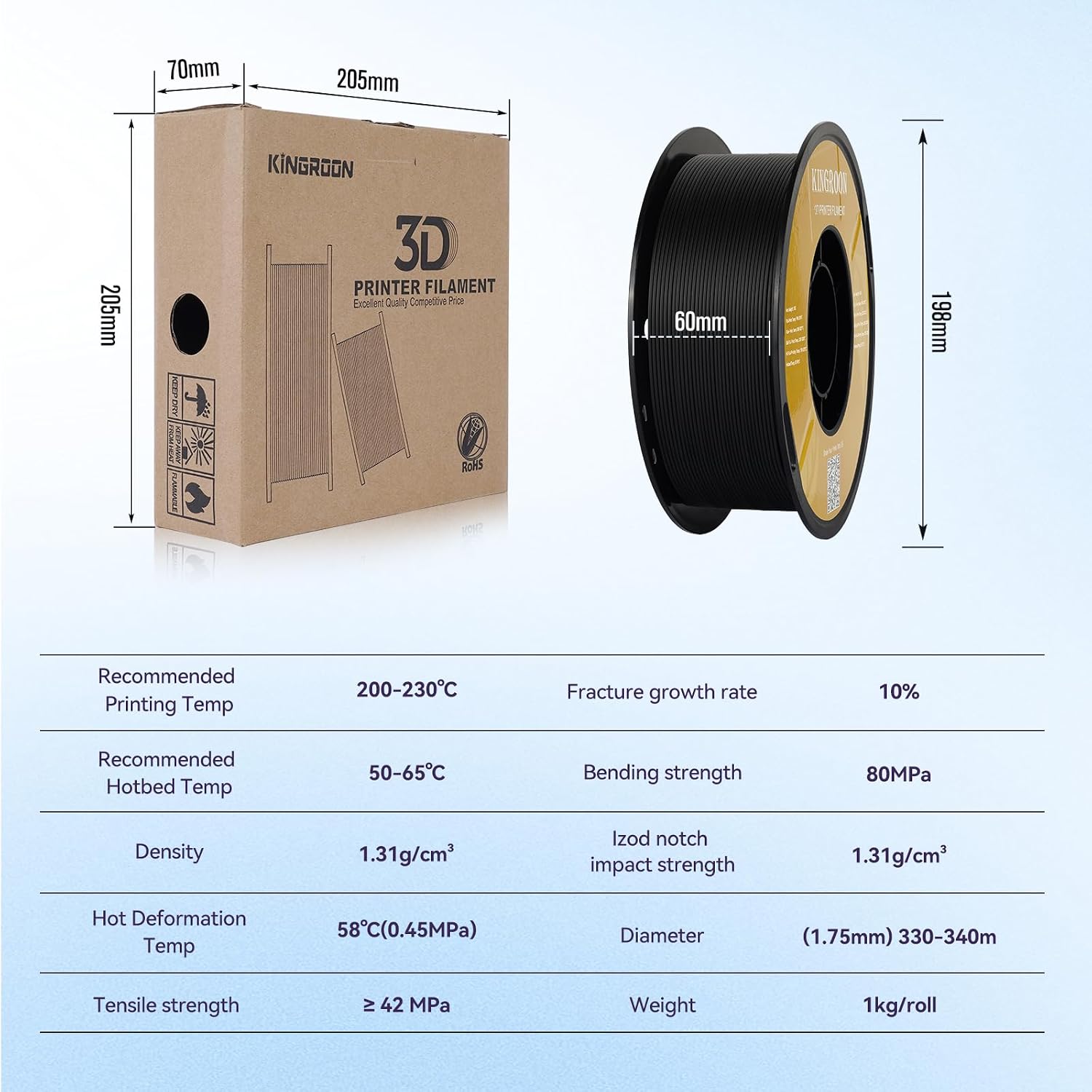Kingroon Matte PLA Filament Bundle 1.75mm 3D Printer Filament Bundle Multicolor 1kg Dimensional Accuracy +/- 0.02 mm (12 Rolls Mixed Colors)