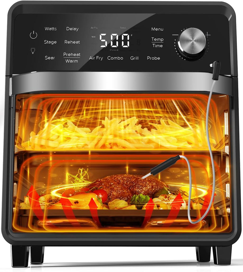 Nuwave Plug-In Grill Air Fryer Oven Combo w/Sheath Heaters, Authentic Char Flavor, 2026 New Convection System, 2X More Even, 100 Presets, Smarter Probe, 50-550°F, Stainless Steel