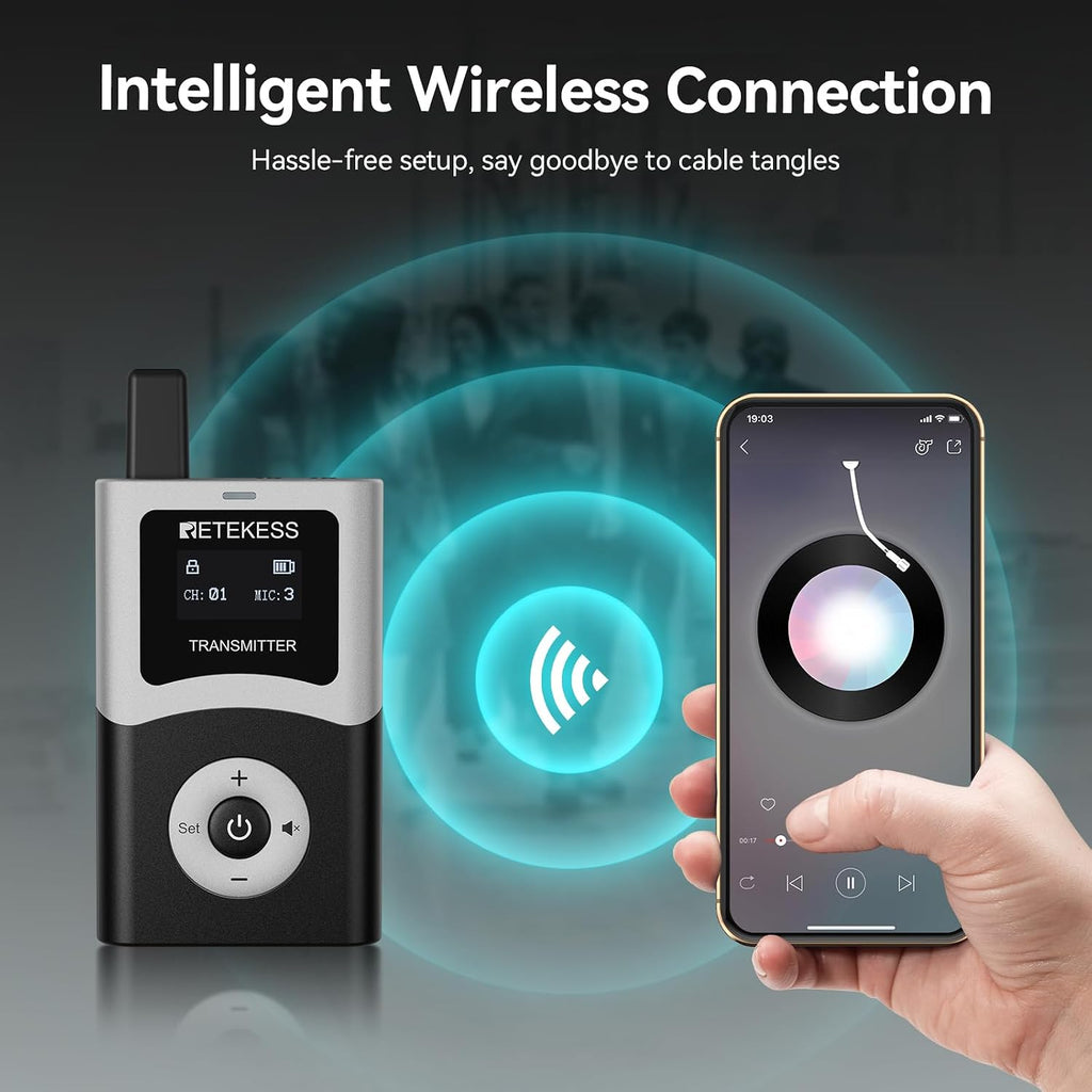 Retekess T130U(4nd Gen T130) Audio Tour Guide System, Tour Guide Headsets for Both Ear, 200m, 16 USB Charging Ports, Easy Operation, Translation System for Factory, School(1 Transmitter 10 Receivers)