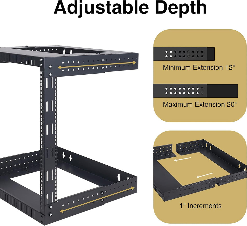 Sound Town 2-Post 15U Wall-Mount Open Frame Server and Network Equipment Rack with Adjustable Depth 12'-20' (ST2PWOR-A15U)