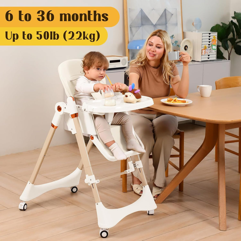 6-in-1 Convertible High Chair with Rocker | Baby High Chair for Newborn to Toddler (0-3 Years) | Adjustable, Foldable & Easy-Clean with Dishwasher Safe Tray & Tool-Free Assembly,White