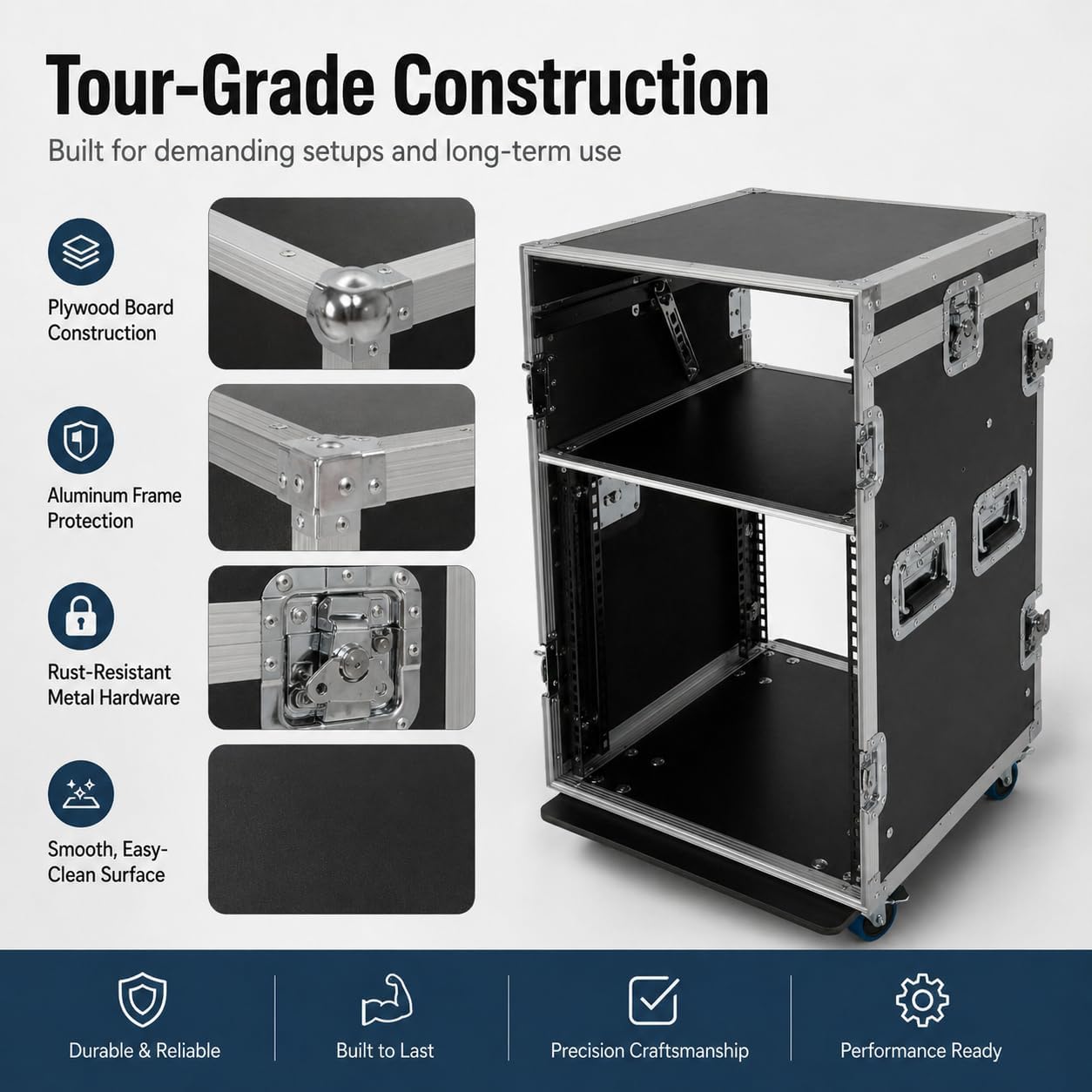 10U PA DJ Pro Audio Rack Road Case with Slant Mixer Top and Casters, DJ Mixer Rack, Pro Tour Grade