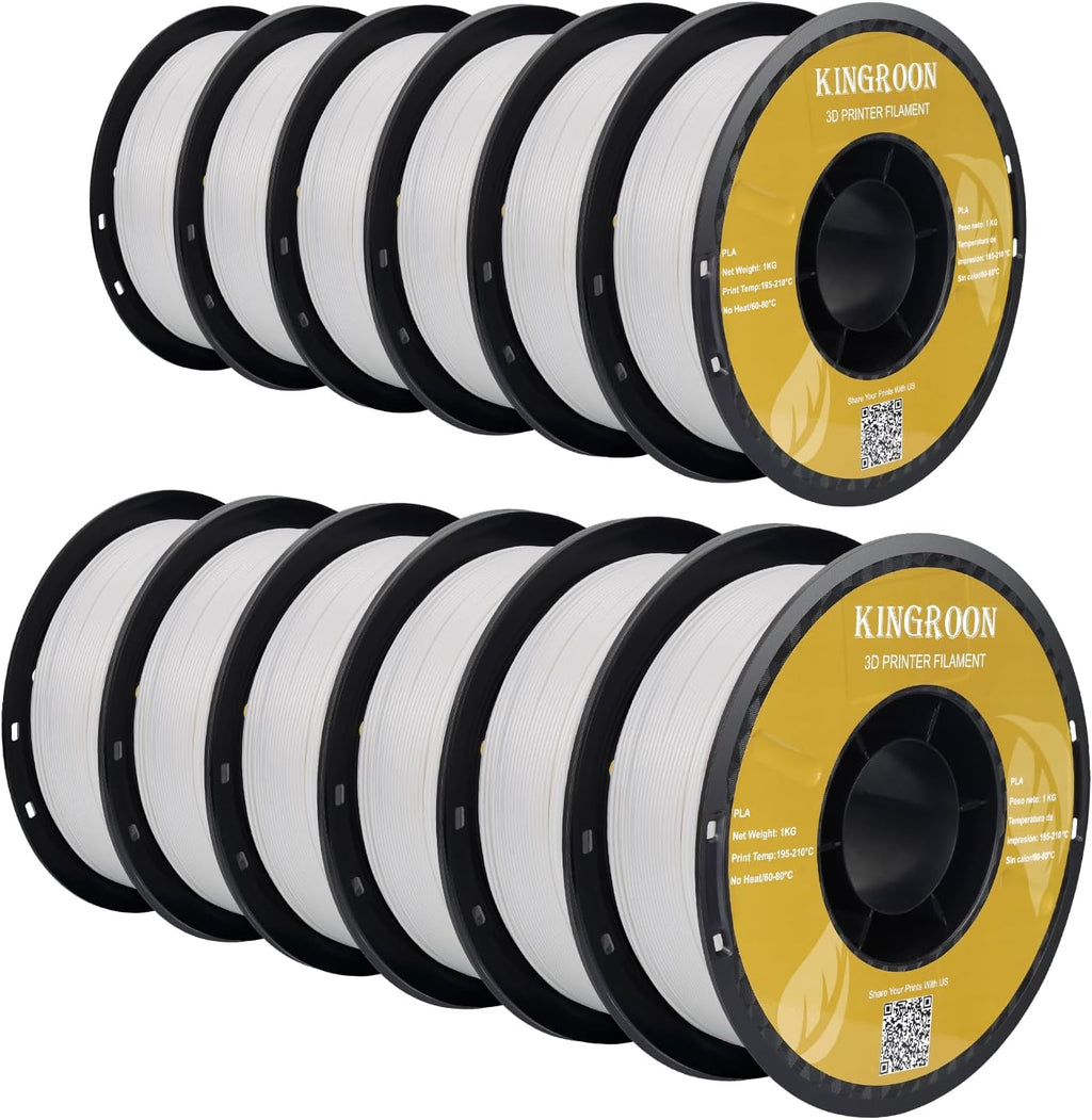 Kingroon PLA Filament,12 Rolls, Dimensional Accuracy +/- 0.02 mm, 12kg Spool(26.5lbs), 1.75 mm, White
